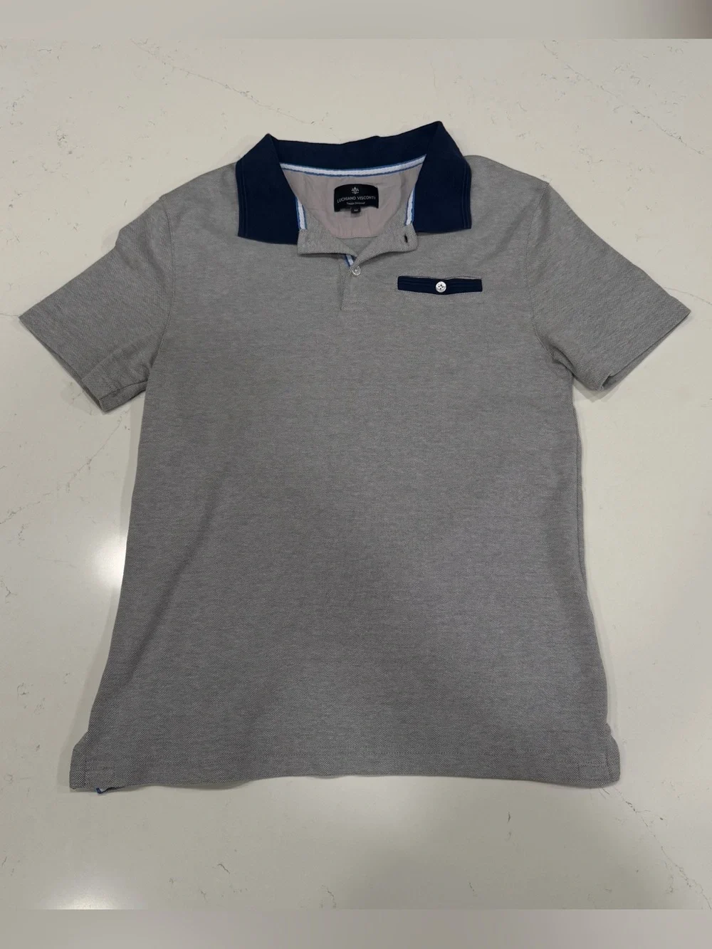 Luchiano Visconti Men’s Oxford Steel Gray Knit Polo - Medium
